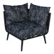 A BFM Seating black outdoor couch corner section with black rope and black Sunbrella cushions.