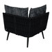 A black BFM Seating outdoor corner chair with black cushions and two pillows.