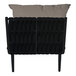 A BFM Seating black rope outdoor middle section with a charcoal Sunbrella cushion and back pillow.