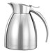 A Service Ideas stainless steel coffee carafe with a handle.