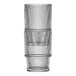 A stack of Anchor Hocking Monaco stackable beverage glasses with a black stripe on one glass.