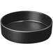 A black melamine bowl with a raised silver rim.