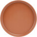 A brown Cal-Mil melamine plate with a low rim.