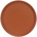 A close-up of a brown round Cal-Mil low rim melamine plate.