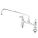 A T&S chrome deck-mounted faucet with lever handles.