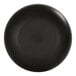 A black round bowl with ivory and black text on it.