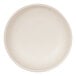 A white pasta bowl with a black edge.