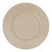 A taupe melamine plate with a round edge and circle in the middle.