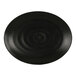 A black oval Cal-Mil melamine platter with a spiral pattern.