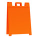 An orange plastic rectangular sign stand with handles and a white border.