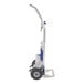 A white and blue Vestil powered stair climber hand truck.