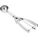 A stainless steel squeeze handle disher with a round scoop, used for portioning foods like ice cream or cookie dough.