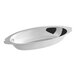 A stainless steel oval au gratin dish with a 12 oz. capacity.