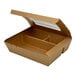 A brown paperboard bento box with a white lid.