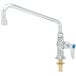 A silver T&S deck-mounted pantry faucet with a blue handle.