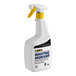 A close-up of a white CLR Pro Max industrial degreaser spray bottle with a yellow sprayer.