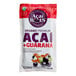 An Acai Roots red and white pouch of organic acai and guarana puree on a white background.