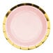 A Creative Converting round pastel paper plate with a gold foil rim.