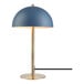 A 15-inch desk lamp with a matte blue dome-shaped shade and matte brass accents.