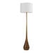 A 65-inch floor lamp with a two-tone faux wood base and a white fabric shade.