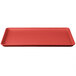 A red rectangular MFG Tray on a white background.