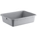 A gray rectangular polypropylene utility bin with handles on the sides.