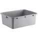 A gray polypropylene utility bin with dimensions of 20 inches by 15 inches by 7 inches.