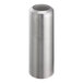 A silver stainless steel round shaker with a metal mesh lid.