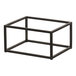 A black metal rectangular display riser on a table.