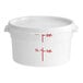 A white 2-quart round polypropylene food storage container with a lid and red measurement markings.