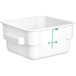 A white square 2-quart polypropylene food storage container with measurement markings on the side.