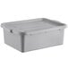 A gray polypropylene bus tub with a fitted lid.