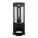 A 1.5 gallon brushed stainless steel thermal coffee server with a black stand and dispensing spout.