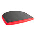 A red Lancaster Table & Seating padded seat on a metal chair.
