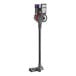 A close-up of a Dyson V8 cordless stick vacuum with a black metal pole.