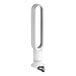 A white Dyson Cool tower fan with a black cable and plug.