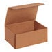 A brown Kraft corrugated mailer box with an open lid.