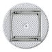 A round, heavy-duty granite white plastic folding table with gray legs.