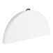 A white, semi-circular bi-folding plastic table with a carrying handle on top.