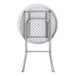 A round, granite white heavy-duty plastic folding table with gray metal legs, shown in a folded position.
