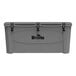 A grey Grizzly cooler with black handles.