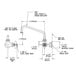A diagram of a T&S wall mount faucet with an 8 inch swing nozzle and 4 arm handles.