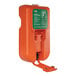 An orange Hughes eye wash station with a green handle.