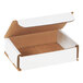 A white Lavex corrugated mailer box with a lid open.