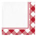 A red and white checkered napkin with a white border.