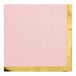 A close-up of a Creative Converting pastel pink and gold square paper napkin with a gold border.