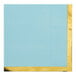 A pastel blue square paper napkin with a gold border.