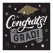 A black and white Creative Converting paper luncheon napkin with a graduation cap and stars.