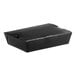 A black food container with a lid.