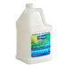 A white plastic jug of Softsoap Aloe Vera liquid hand soap with a blue and green label and a handle.
